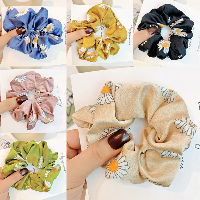 Spring and Summer Korean New Little Daisy Series Large Intestine Ring Satin Flower Hair Accessories French Retro Mori Style Large Intestine Hair Ring