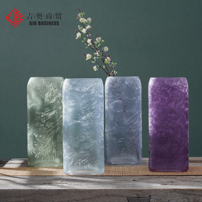 New Ice Flower European Style Glass Vase Home Flower Arrangement Creative Ice Flower Soft Decoration Ornaments Light Luxury Hotel Grinding Vase