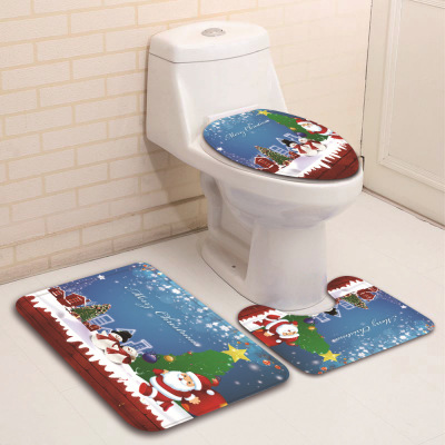 Amazon Hot Sale Christmas Sled Toilet Mat Three-Piece Foot Mat Customized Bathroom Non-Slip Mat Digital Printed Mat