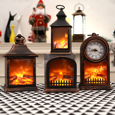 Christmas Fireplace Light Firewood Storm Lantern Bar Home Desktop Scene Layout Fireplace Light Show Window Decoration Props