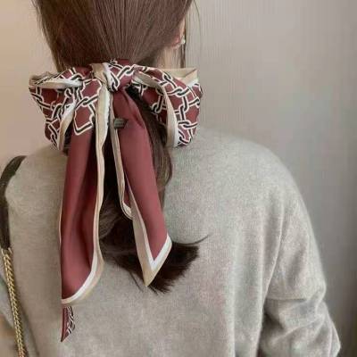 1 M Polyester Color Plaid Korean Style Retro Hair Band Ins Tie Tie-up Hair Ribbon French Silk Scarf Small Long Thin Scarf