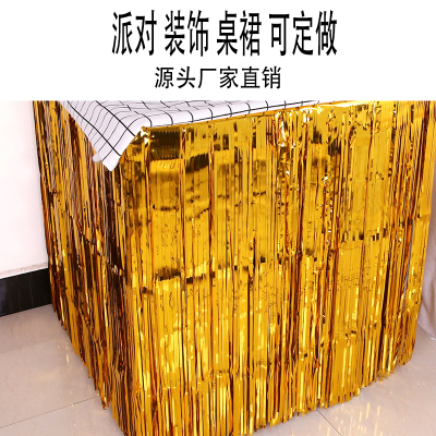 Tinsel Curtain Tassel Table Skirt Birthday Party Dessert Table Celebration Banquet Sign-in Table Curtain Company Celebration Table Layout