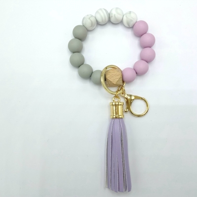 Factory Direct Sales Edible Silicon Beads Wooden Beads Bracelet Key Chain Amazon Cross-Border Hot Selling Bracelet Keychain