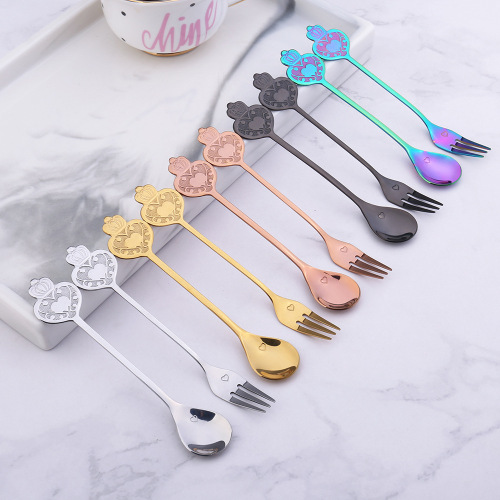 creative stainless steel crown heart spoon stainless steel coffee spoon dessert spoon fork fruit fork..
