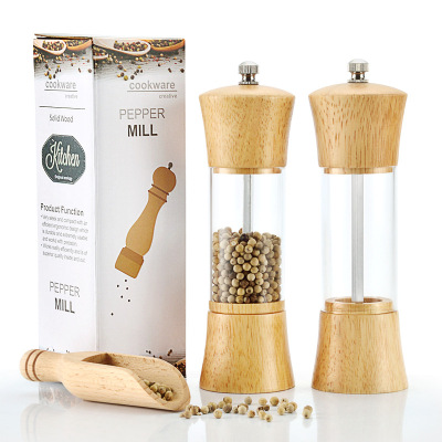 Oak Acrylic Transparent 6-Inch Oak Pepper Mill Sichuan Peppercorn and Pepper Grinder Multi-Purpose Seasoning Bottle Kitchen Tools