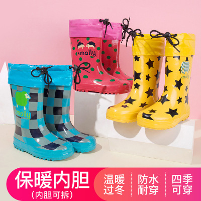 Smally Children's Cartoon Rain Boots Candy-Colored Rain Boots Rubber Water Shoes Cute Rubber Boots New Boys and Girls Non-Slip Sole