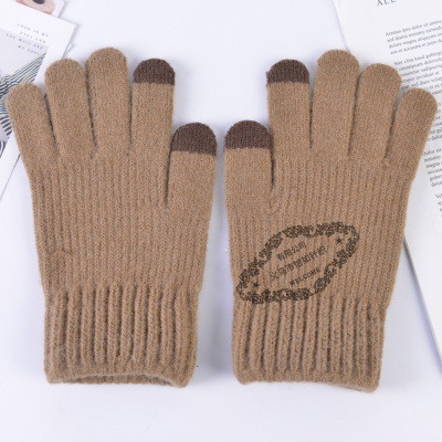 Autumn and Winter Korean Warm Knitted Gloves Multi-Color Men's Thickened Warm-Keeping and Cold-Proof Finger Double Finger Gloves with Touch Screen