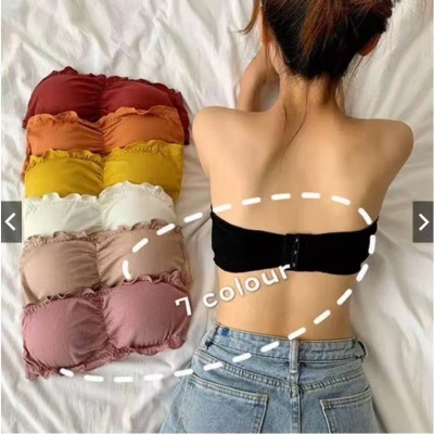 Strapless Bra and Undershirt Wrapped Chest Solid Color Base Tube Top Wooden Ear Back Buckle Less Women's Underwear