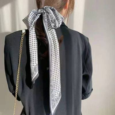 Satin Korean Style Hair Band Ins Square Tie-up Hair Ribbon Women's Small Long Thin Scarf Polyester Belt French Scarf