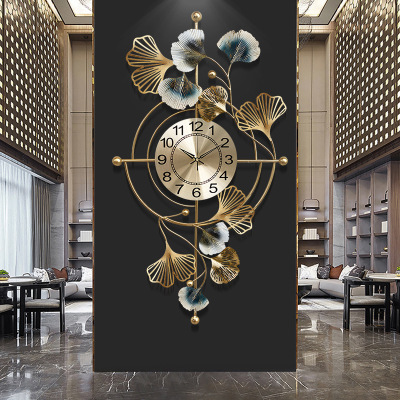 New Chinese Fashion Home Living Room Light Luxury Ginkgo Leaf Wall Clock Creative Mute Wall Decoration Clock Atmospheric Pocket Watch
