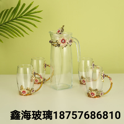 Glass Set Cold Water Bottle with Flower Water Cup Set Enamel Cup Crystal Glass Exquisite Gift Water Cup