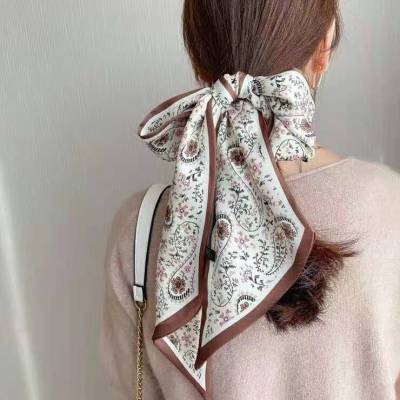 Garland Tie-up Hair Ribbon Women's Satin Korean Style Hair Band Ins Small Long Thin Scarf Polyester Belt French Scarf