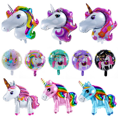 Cross-Border Hot Selling Cardboard Hardcover Unicorn Balloon Party Supplies Aluminum Film Balloon 3D Unicorn Horse Birthday Decoration