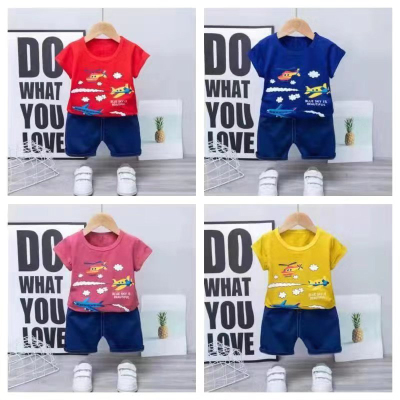 2021 spring cotton children's 1-5 years old short sleeve T-shirt set four sizes and four colors wholesale