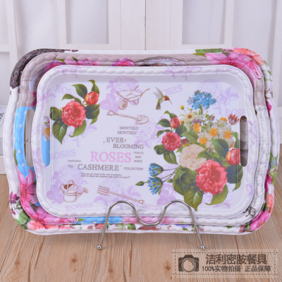 European-Style Printing Tray Imitation Porcelain Melamine Tray Plastic Rectangular Tray Canteen Tableware Cake Bread Tray