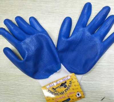 Factory Domestic Spot Foreign Trade Order Nitrile Impregnated Protective Gloves Thirteen Needle Nylon Yarn Logo Trademark