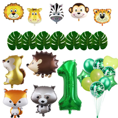 Cross-Border Hot Forest Animal Balloon Children's Birthday Party Decoration Balloon Set Aluminum Film Balloon Wholesale