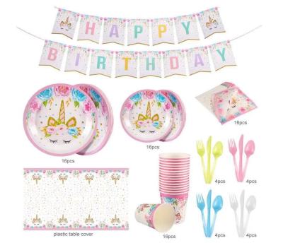 Cross-Border Products in Stock 114 Unicorn Plate Cup Tissue Tablecloth Suit Tableware Birthday Party