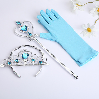 Crown Frozen Wig Braid Magic Wand Toy Props Aisha Gloves 3-Piece Set 4-Piece Factory Direct Sales