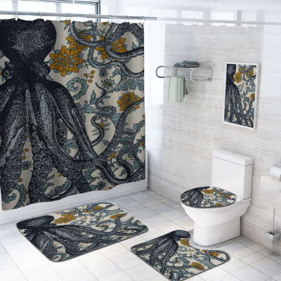 Manufacturers Supply Cross-Border Digital Printing Cthulu Marine Octopus Custom Polyester Waterproof Bathroom Partition Shower Curtain