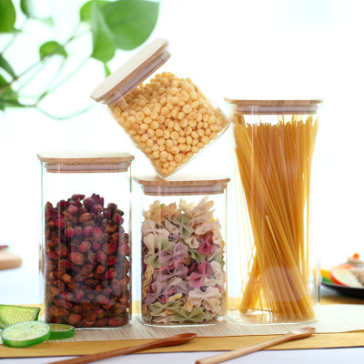 Heat-Resistant Glass Sealed Can Borosilicate Storage Tank Moisture-Proof Cereal Can Kitchen Transparent Large Capacity Square Bottle