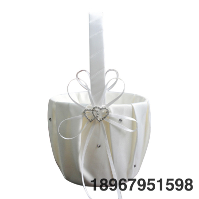 Amazon European and American Bow Doppel Herz Diamond Bride European Wedding Flower Basket White Wedding Flower Basket