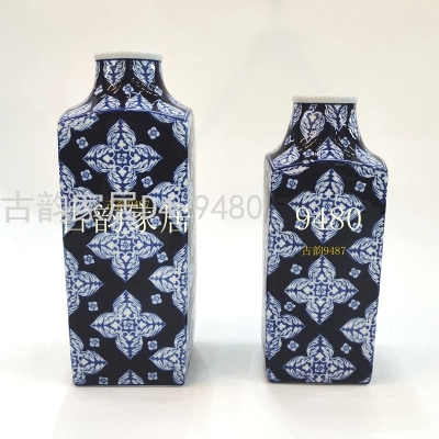 Guyun Factory Store Ceramic Crafts Decorative Flower Vase Blue and White Porcelain Storage Jar Home Decoration Supplies