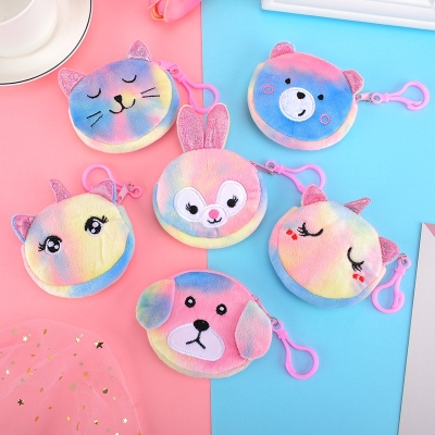 Tie-Dyed Super Soft Coin Purse Embroidery Cartoon Plush Children's Bags Earphone Bag