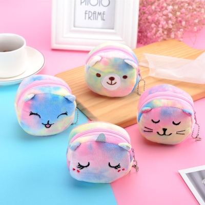 Tie Dye Stereo Coin Purse Embroidery Cartoon Plush Children's Bags Earphone Bag