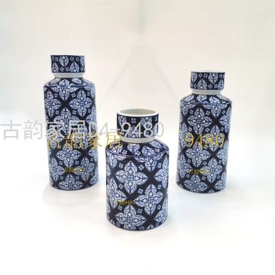 Guyun Household Factory Store Ceramic Crafts Decorative Flower Vase Blue and White Porcelain Candy Box Decorations