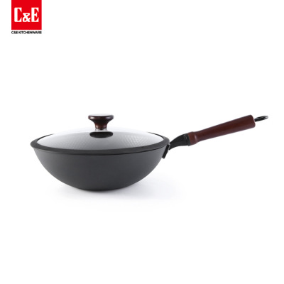 C & E Creative Kitchenware Deep Nitrided Nano Non-Coated Non-Stick Wok Pan Light and Dark Fire Universal