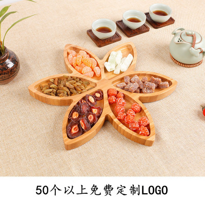 Bamboo Chinese Style Six-Grid Pattern Bamboo Tray Fruit Pastry Dried Fruit Sushi Plate Multi-Functional Plate