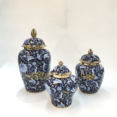 Factory Hot Selling Ceramic Crafts Creative Blue and White Porcelain Craft Ceramic Ornaments Vase