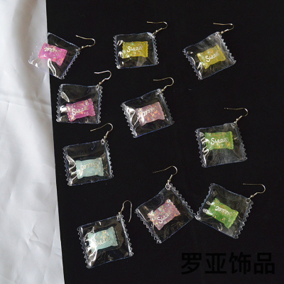 Sweet Personality Simple Simulation Candy Online Influencer Pop Earrings Red Fire Festive Candy Transparent Earrings