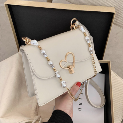 This Year's Popular Bag for Women 2021 New Fashion Pearl Chain Bag Shoulder Crossbody French Small Square Bag Cross-Border
