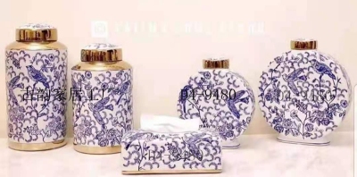 Guyun Factory Store Ceramic Crafts Residence Decorative Flower Vase Blue and White Porcelain Candy Box Decorations