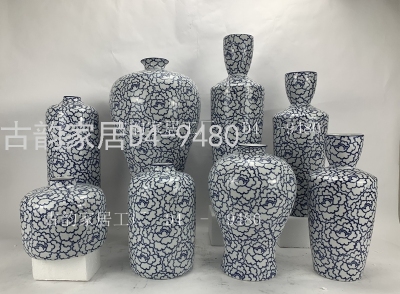 Crafts Decoration Ancient Rhyme Home Factory Creative Ceramic Vase Blue and White Porcelain Candy Box 9480