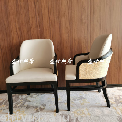 Solid Wood Dining Chair International Hotel Rattan Chair New Chinese Style Solid Wood Electric Dining Table and Chair