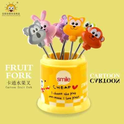 Rb269 Cartoon Animal Fruit Fork Fruit Toothpick Pastry Fork Wholesale Boutique Gift Customized Stainless Steel Toothpick