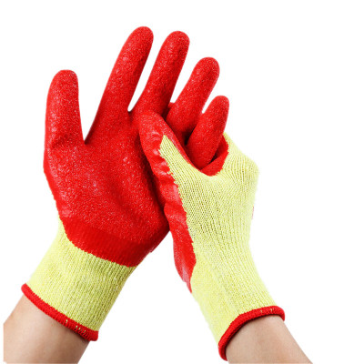 Orange Rubber Protective Gloves Non-Slip Domestic Sales Spot Foreign Trade Orders Coated Palm Dipped Wrinkles Custom Logo Printing