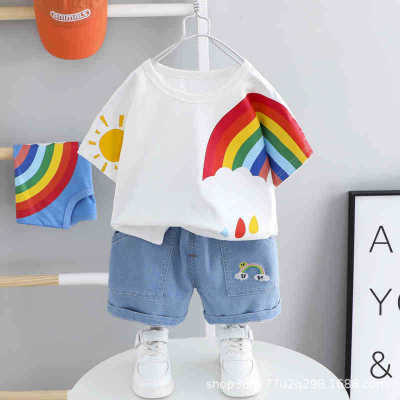 Boys and Girls 2021 New Summer Suit Western Style Children's Summer Clothing Short Sleeve Two-Piece Suit Baby Children Clothes Fashion