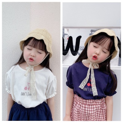 Adbaby Children's Clothing 2021 Summer New Girls' Korean Style Summer Cherry Printed Short Sleeve T-shirt 20377