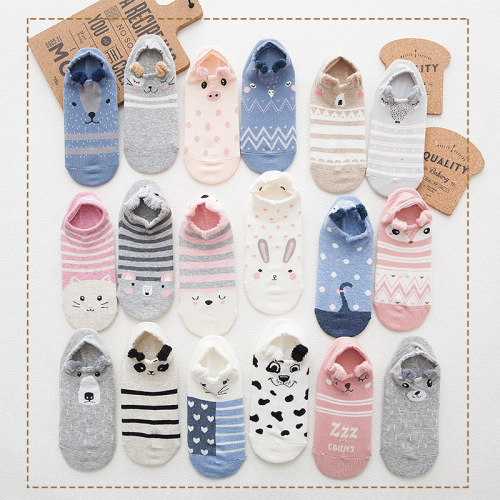 spring and summer three-dimensional shallow mouth socks cartoon women‘s socks ankle socks cotton invisible cotton socks japanese cute animal short socks wholesale