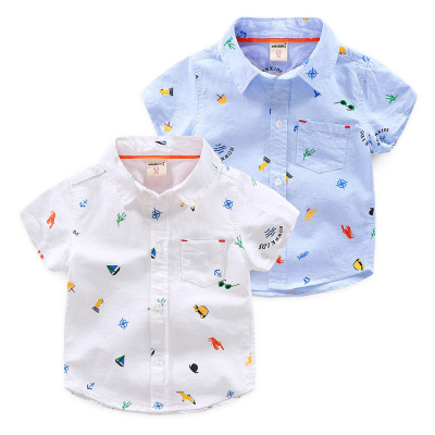 Boy's Short-Sleeved Shirt 2020 New Summer Korean Children's Clothing Children's Cartoon Printed Casual Shirt One Piece Dropshipping