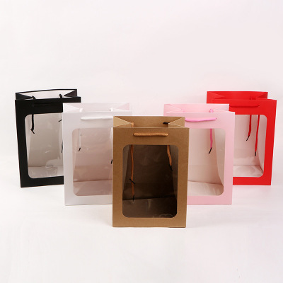 New Creative Solid Color Handbag Square Bottom Paper Bag Portable Paper Gift Bag Flowers Packing Bag Gift Bag Wholesale