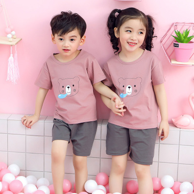 Size 100-160 Children's Summer Clothing Homewear Children's Short-Sleeved Suit Children T-shirt Pajamas Boys and Girls Short Sleeve Suit