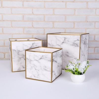 Wholesale Flower Packaging Bag Valentine's Day Marble Texture Gift Bag Golden Edge Packaging Bag Paper Gifts