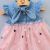 574 Children's Clothing Wholesale Baby Girl Denim Flounced Sleeve Dress Princess Five-Pointed Star Mesh Cute Sweet Dress Consignment