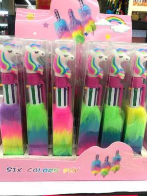 Cartoon Six-Color Plush Ballpoint Pen Korean Girl Heart Color Plush Unicorn Ballpoint Pen Press