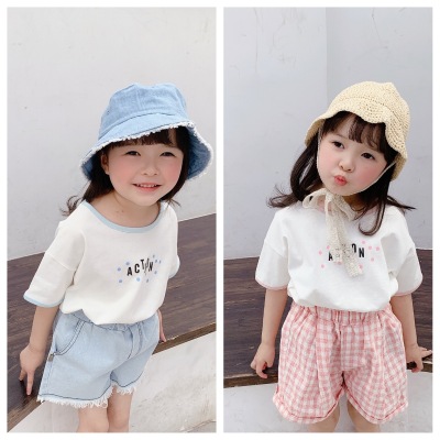 Adbaby Children's Clothing 2021 Summer New Girls' Korean Style Summer Clothing Short Sleeve T-shirt Bottoming Shirt 20395